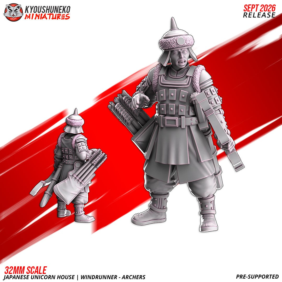 Windrunner archer, one of the eight sculpts, front and rear views, designer render by Kyoushuneko Miniatures.