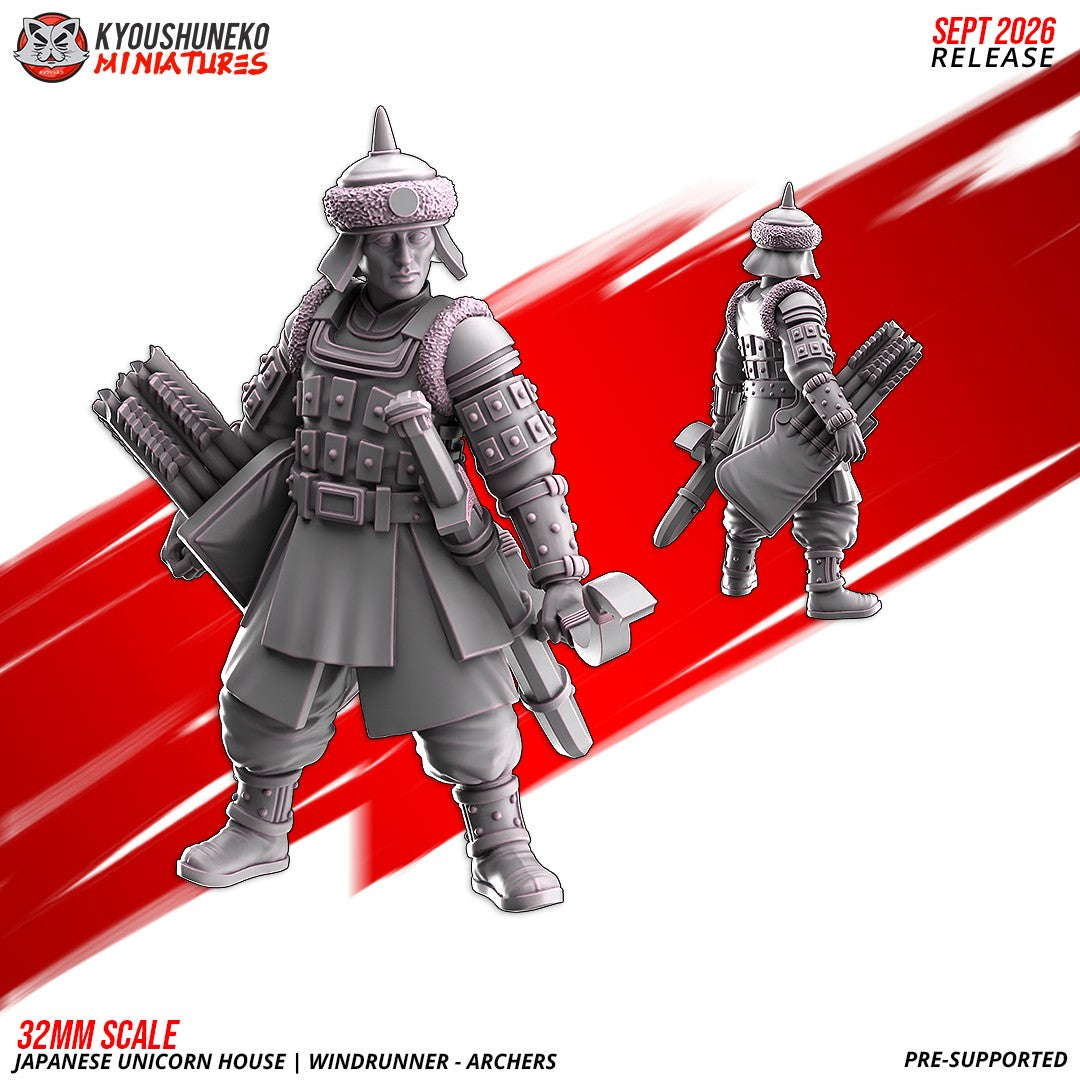 Windrunner archer, one of the eight sculpts, front and rear views, designer render by Kyoushuneko Miniatures.