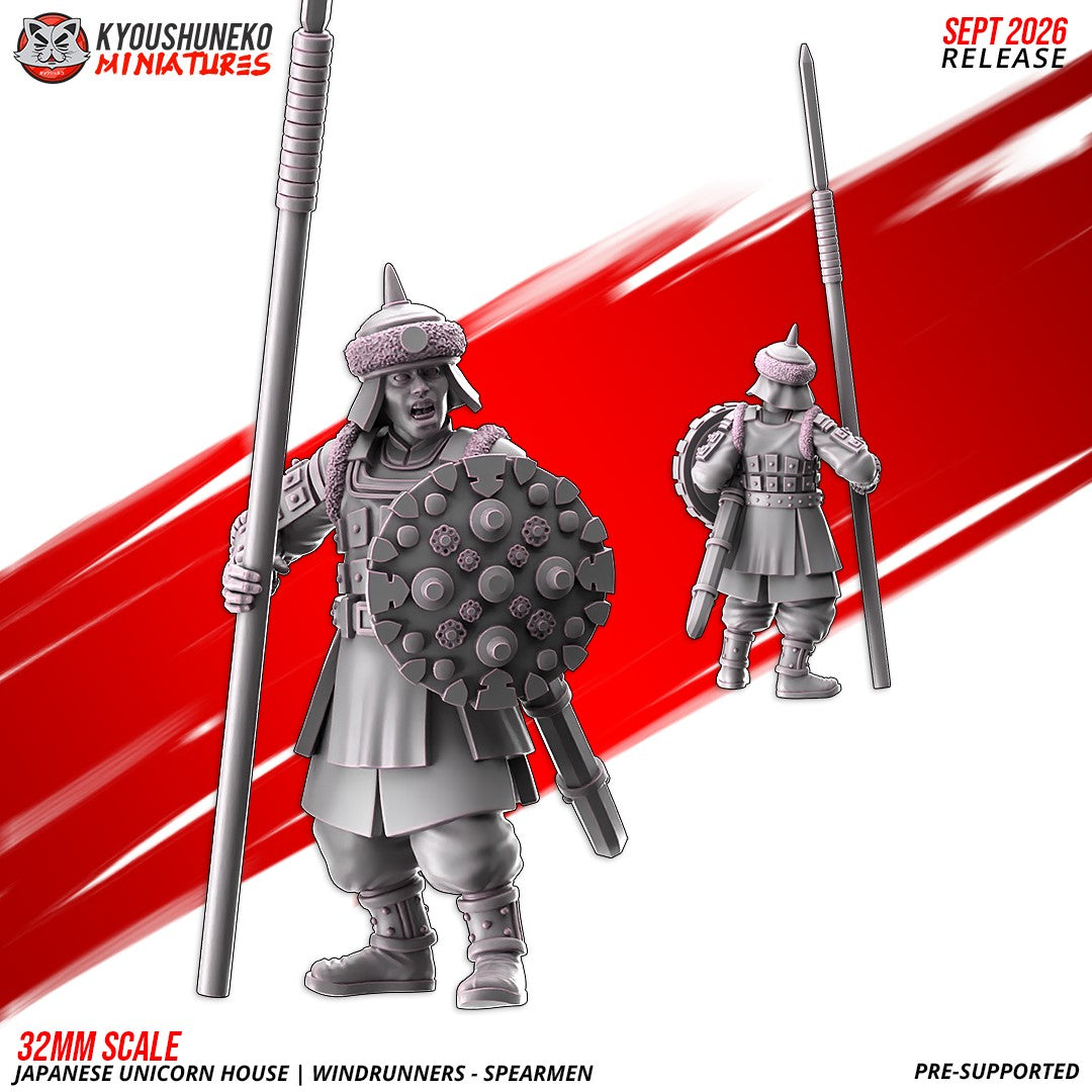 Windrunner spearman, one of the eight sculpts, front and rear views, designer render by Kyoushuneko Miniatures.