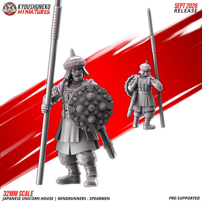 Windrunner spearman, one of the eight sculpts, front and rear views, designer render by Kyoushuneko Miniatures.