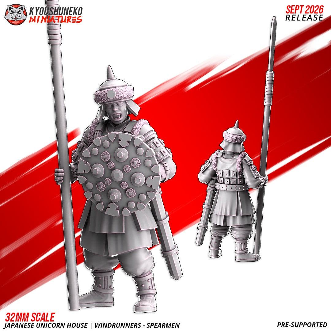 Windrunner spearman, one of the eight sculpts, front and rear views, designer render by Kyoushuneko Miniatures.