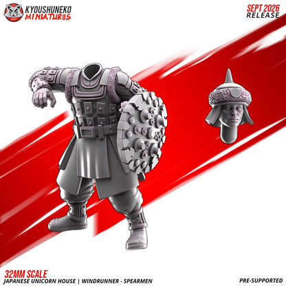 Windrunner spearman, one of the eight sculpts, front and rear views, designer render by Kyoushuneko Miniatures.