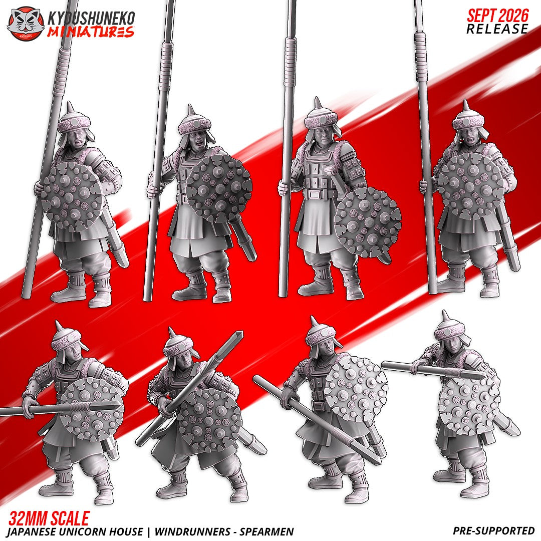 Windrunner Spearmen, all eight sculpts in two rows, designer render by Kyoushuneko Miniatures.