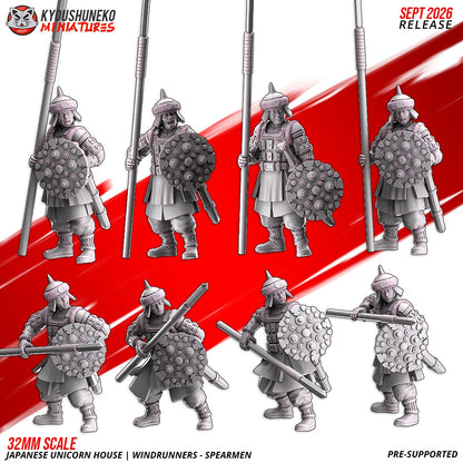 Windrunner Spearmen, all eight sculpts in two rows, designer render by Kyoushuneko Miniatures.