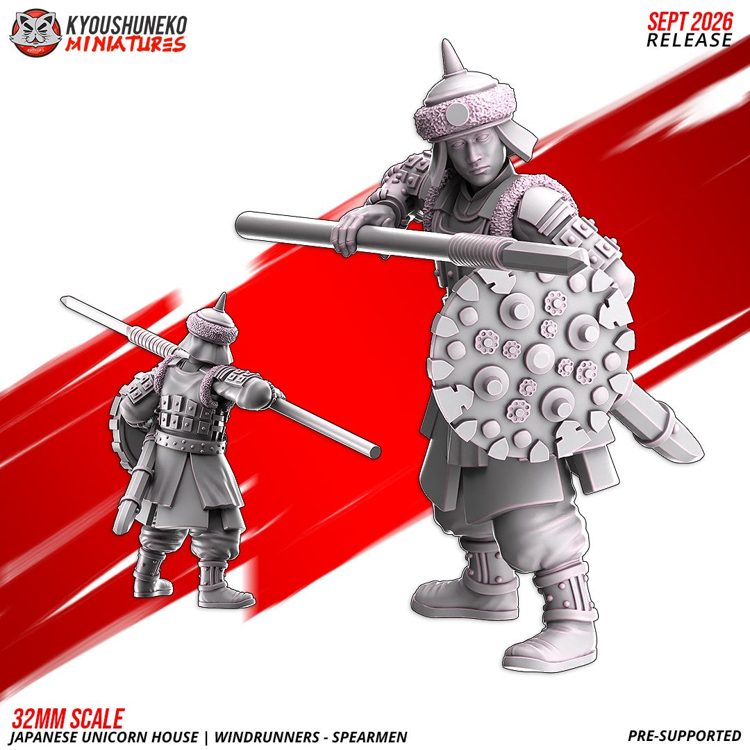 Windrunner spearman, one of the eight sculpts, front and rear views, designer render by Kyoushuneko Miniatures.