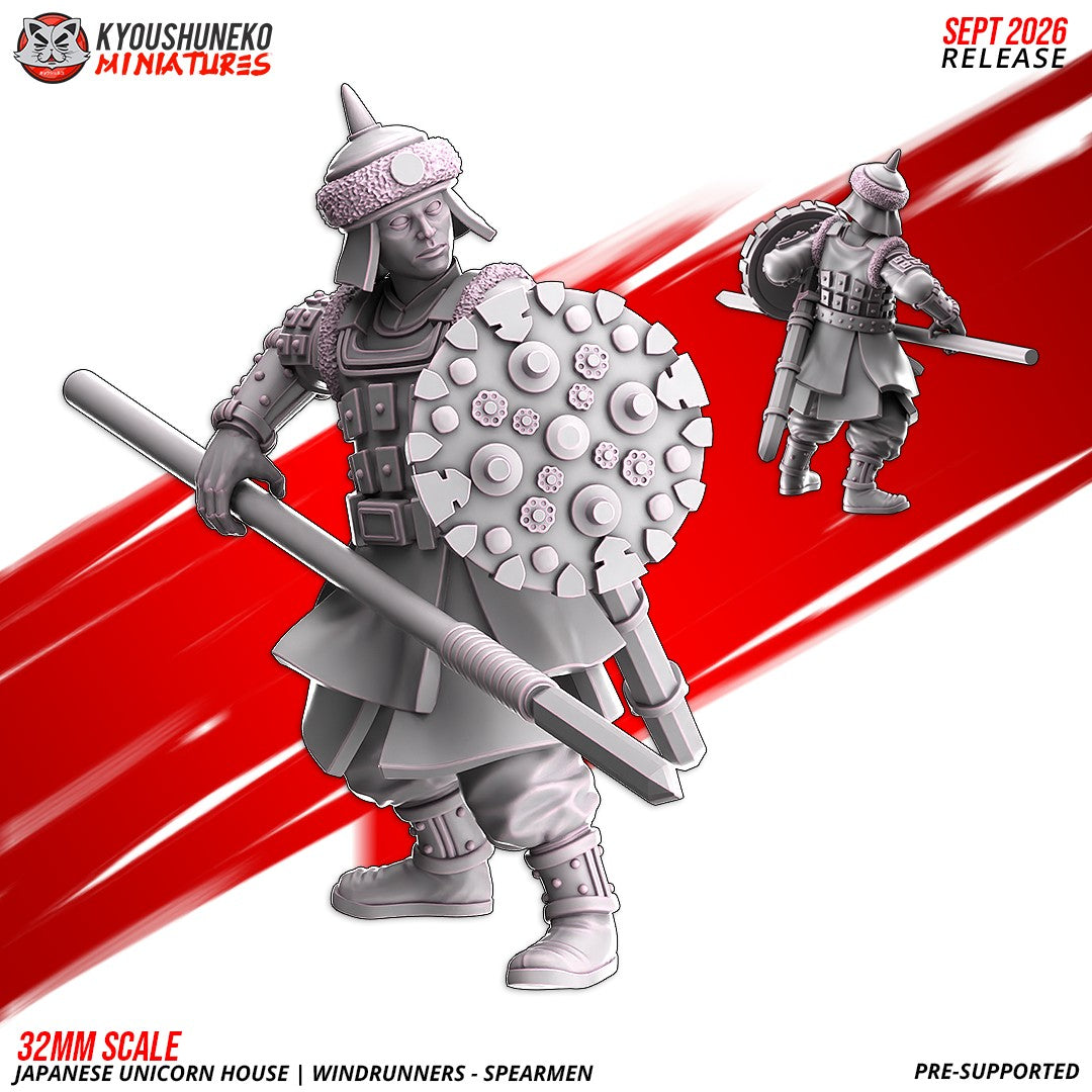 Windrunner spearman, one of the eight sculpts, front and rear views, designer render by Kyoushuneko Miniatures.