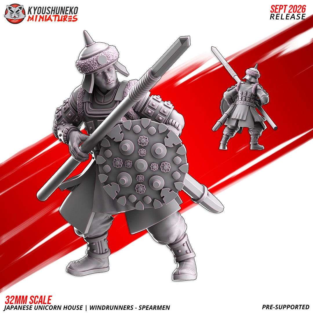 Windrunner spearman, one of the eight sculpts, front and rear views, designer render by Kyoushuneko Miniatures.