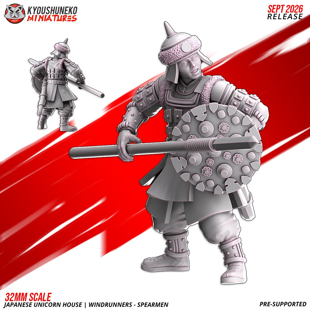 Windrunner spearman, one of the eight sculpts, front and rear views, designer render by Kyoushuneko Miniatures.