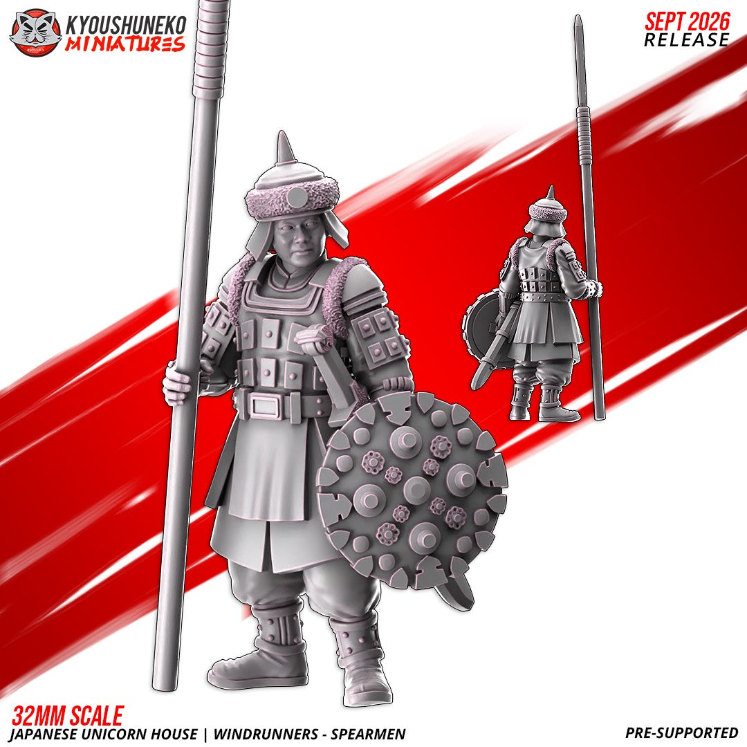 Windrunner spearman, one of the eight sculpts, front and rear views, designer render by Kyoushuneko Miniatures.