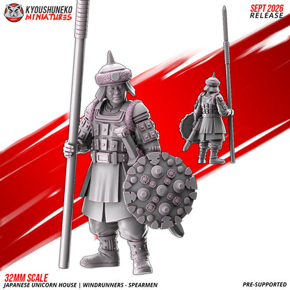 Windrunner spearman, one of the eight sculpts, front and rear views, designer render by Kyoushuneko Miniatures.