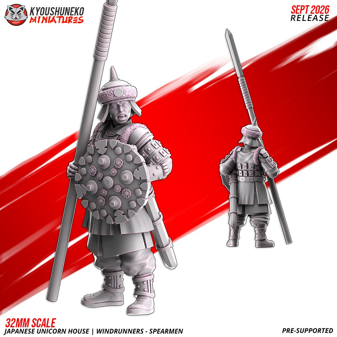 Windrunner spearman, one of the eight sculpts, front and rear views, designer render by Kyoushuneko Miniatures.