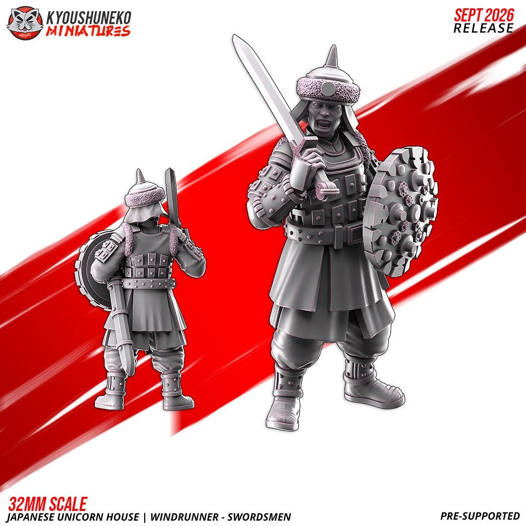 Windrunner swordsman, one of the eight sculpts, front and rear views, designer render by Kyoushuneko Miniatures.