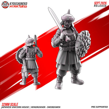 Windrunner swordsman, one of the eight sculpts, front and rear views, designer render by Kyoushuneko Miniatures.