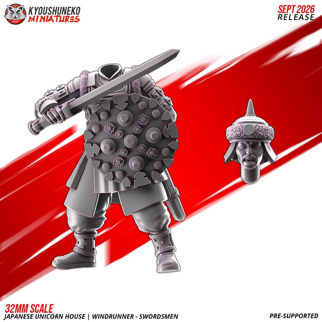 Windrunner swordsman, one of the eight sculpts, front and rear views, designer render by Kyoushuneko Miniatures.