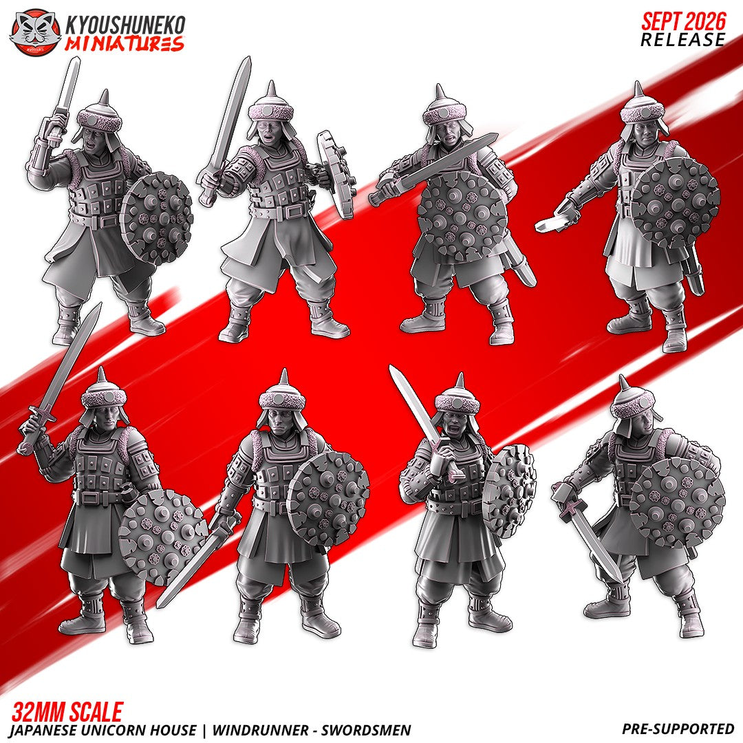 Windrunner Swordsmen, all eight sculpts in two rows, designer render by Kyoushuneko Miniatures.