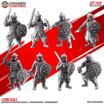 Windrunner Swordsmen, all eight sculpts in two rows, designer render by Kyoushuneko Miniatures.