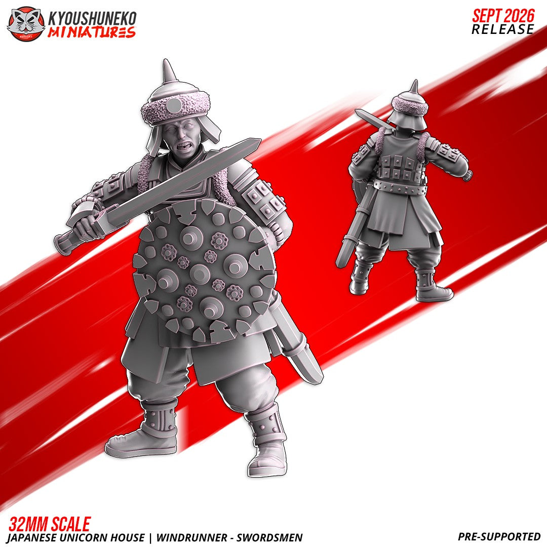 Windrunner swordsman, one of the eight sculpts, front and rear views, designer render by Kyoushuneko Miniatures.