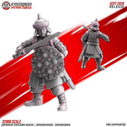 Windrunner swordsman, one of the eight sculpts, front and rear views, designer render by Kyoushuneko Miniatures.