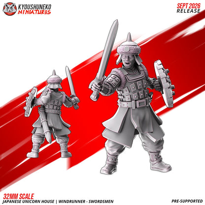 Windrunner swordsman, one of the eight sculpts, front and rear views, designer render by Kyoushuneko Miniatures.