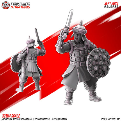 Windrunner swordsman, one of the eight sculpts, front and rear views, designer render by Kyoushuneko Miniatures.