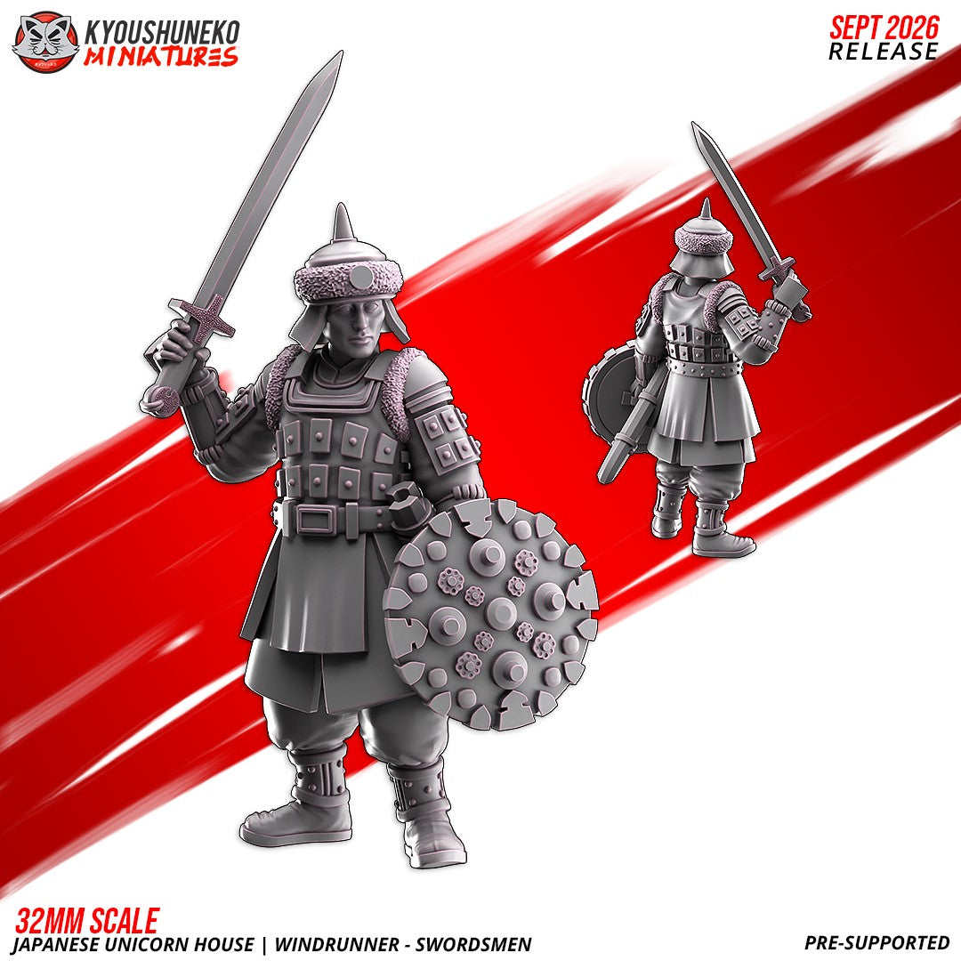 Windrunner swordsman, one of the eight sculpts, front and rear views, designer render by Kyoushuneko Miniatures.