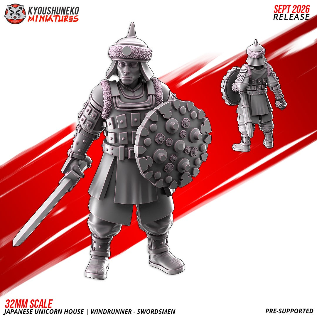 Windrunner swordsman, one of the eight sculpts, front and rear views, designer render by Kyoushuneko Miniatures.