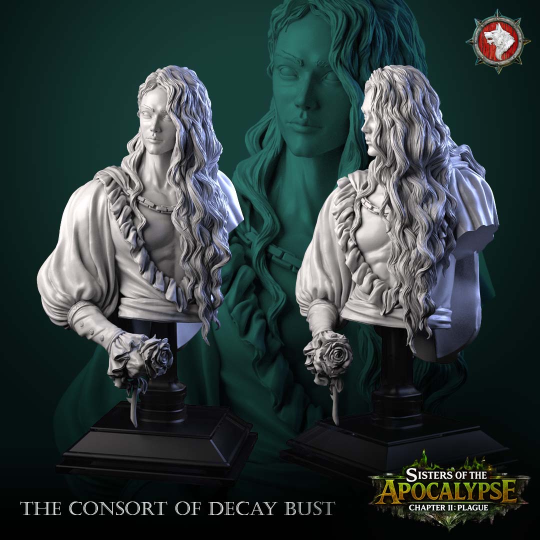 The Consort of Decay bust two front angles with the rose and hidden dagger held low