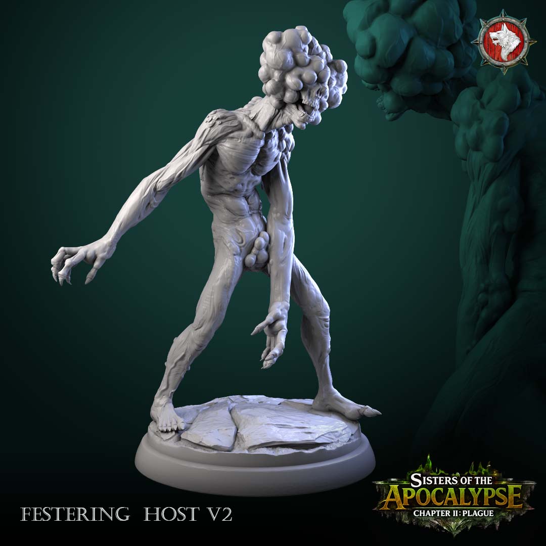 Festering Host V2 - gaunt shambler with a boil-crowned skull head and clawed reaching arms