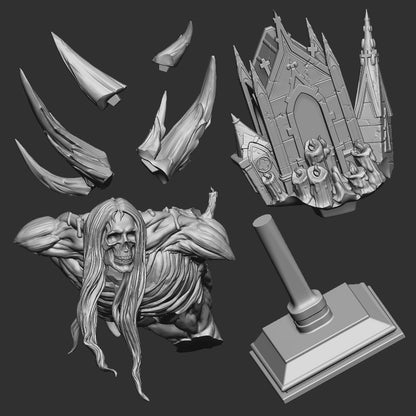 The Toll Keeper Bust - printed parts sheet: body, mausoleum, four bone shards and display stand
