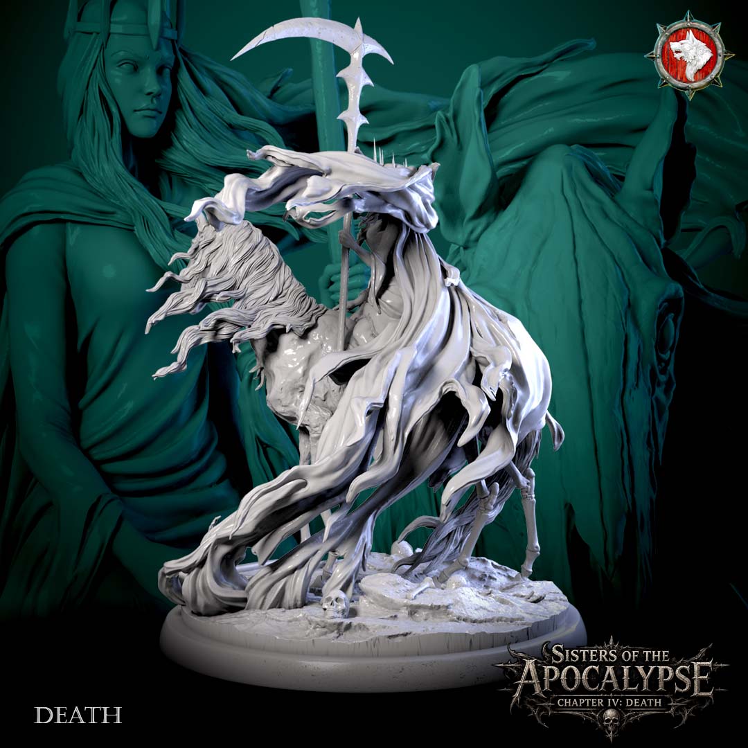 Rear view of Death showing the shroud work trailing from rider and horse.
