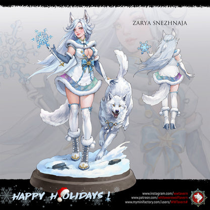 White Werewolf Tavern painted concept art of Zarya Snezhnaya with her white wolf