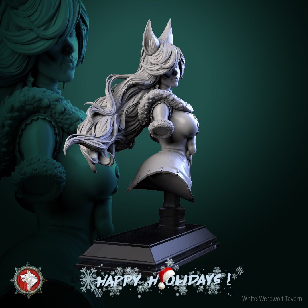 Side profile of the Zarya Snezhnaya bust showing long flowing hair over the shoulder