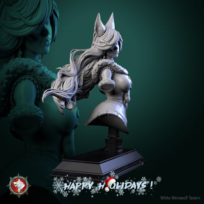 Side profile of the Zarya Snezhnaya bust showing long flowing hair over the shoulder