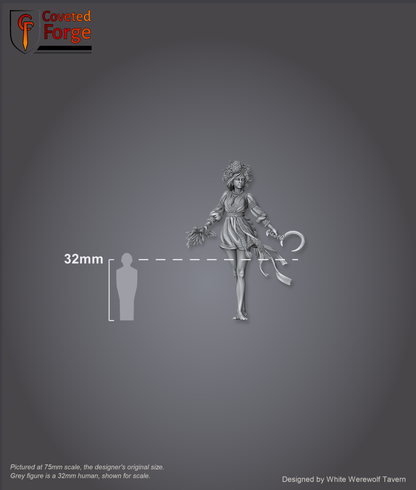 Scale reference: Zarya Poleva Display Model at 75mm scale beside a 32mm human silhouette