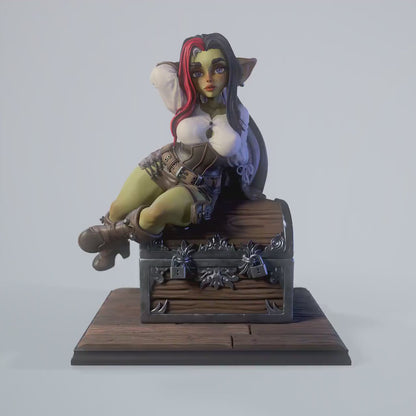 Goblin Girl Pinup (Angy) | Nude or Clothed | 75/120mm Scale | Resin 3D Printed Miniature | Ronin Arts Workshop