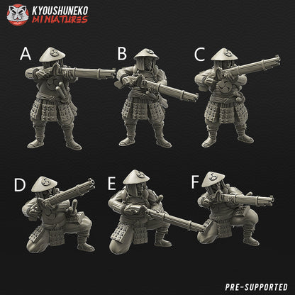 Japanese Ashigaru Musketmen | Resin 3D Printed Miniatures | Kyoushuneko | Table Top Gaming | RPG | D&D | Pathfinder