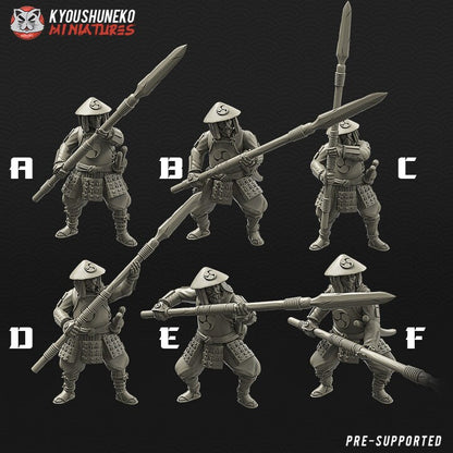 Japanese Ashigaru Spearmen | Resin 3D Printed Miniatures | Kyoushuneko | Table Top Gaming | RPG | D&D | Pathfinder