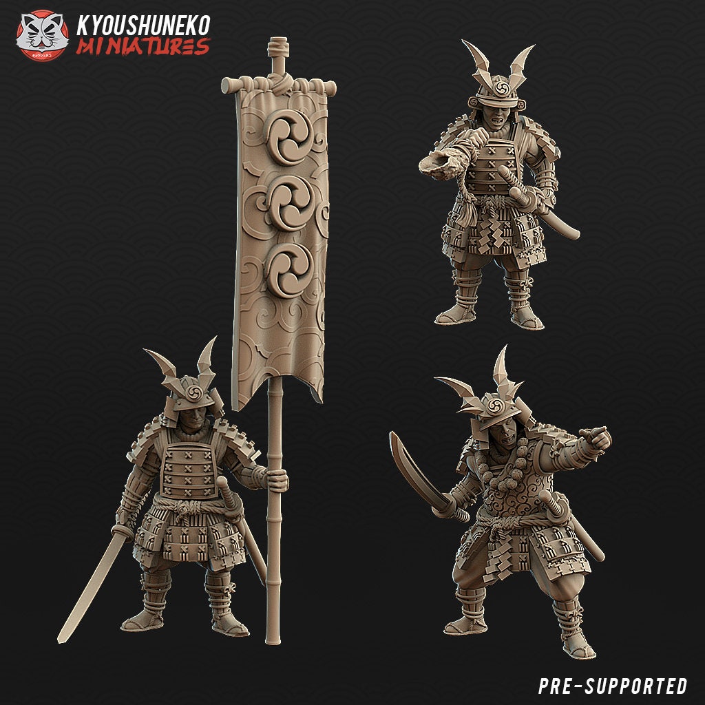 Japanese Samurai Command Group | Resin 3D Printed Miniatures | Kyoushuneko | Table Top Gaming | RPG | D&D | Pathfinder