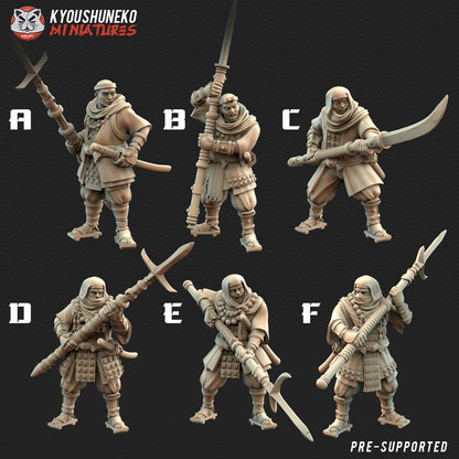 Japanese Sohei Monk Spearmen| Resin 3D Printed Miniatures | Kyoushuneko | Table Top Gaming | RPG | D&D | Pathfinder