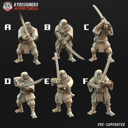 Japanese Sohei Monk Swordsmen | Resin 3D Printed Miniatures | Kyoushuneko | Table Top Gaming | RPG | D&D | Pathfinder