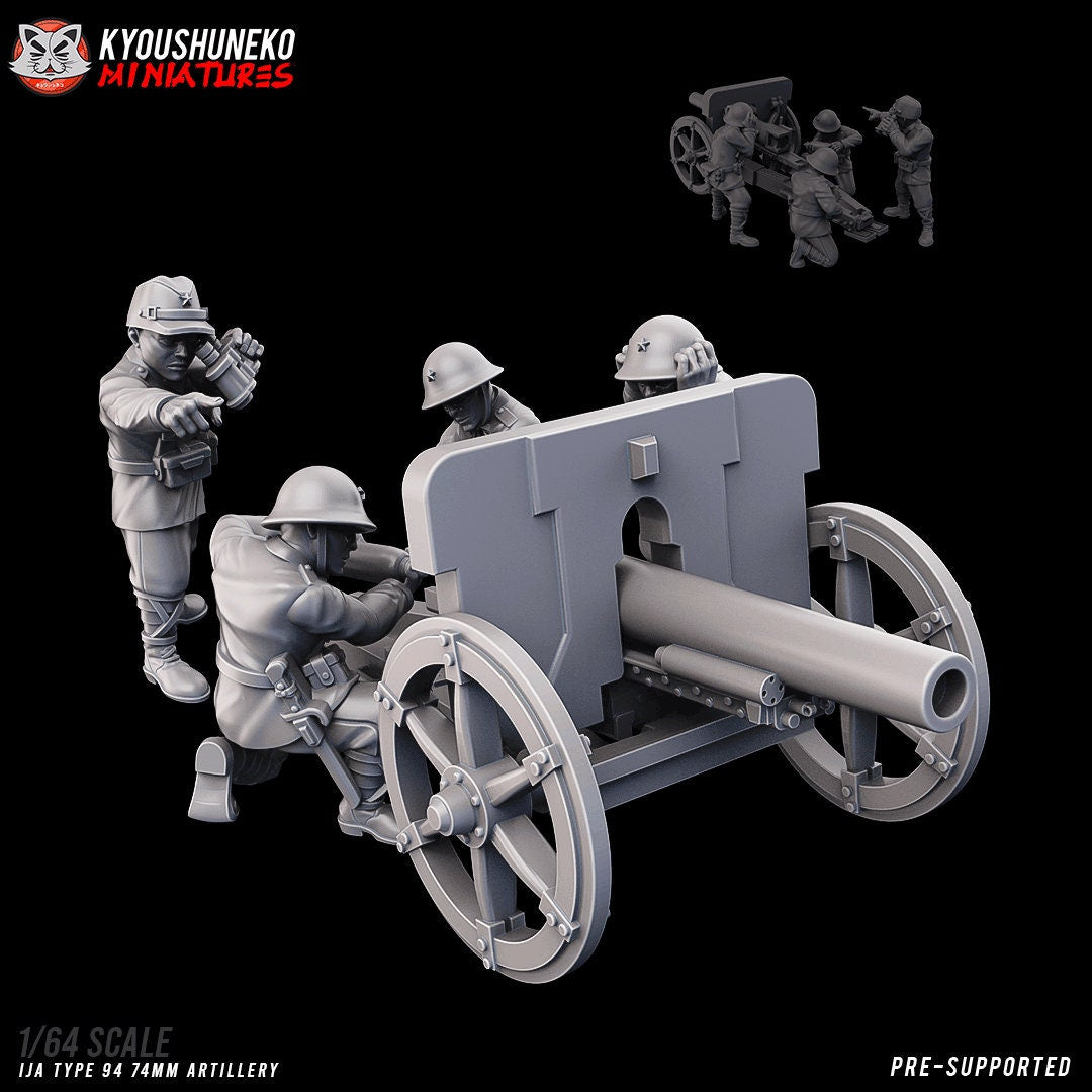 WW2 IJA Type 94 74mm Artillery & Crew | Resin 3D Printed Miniature | Kyoushuneko