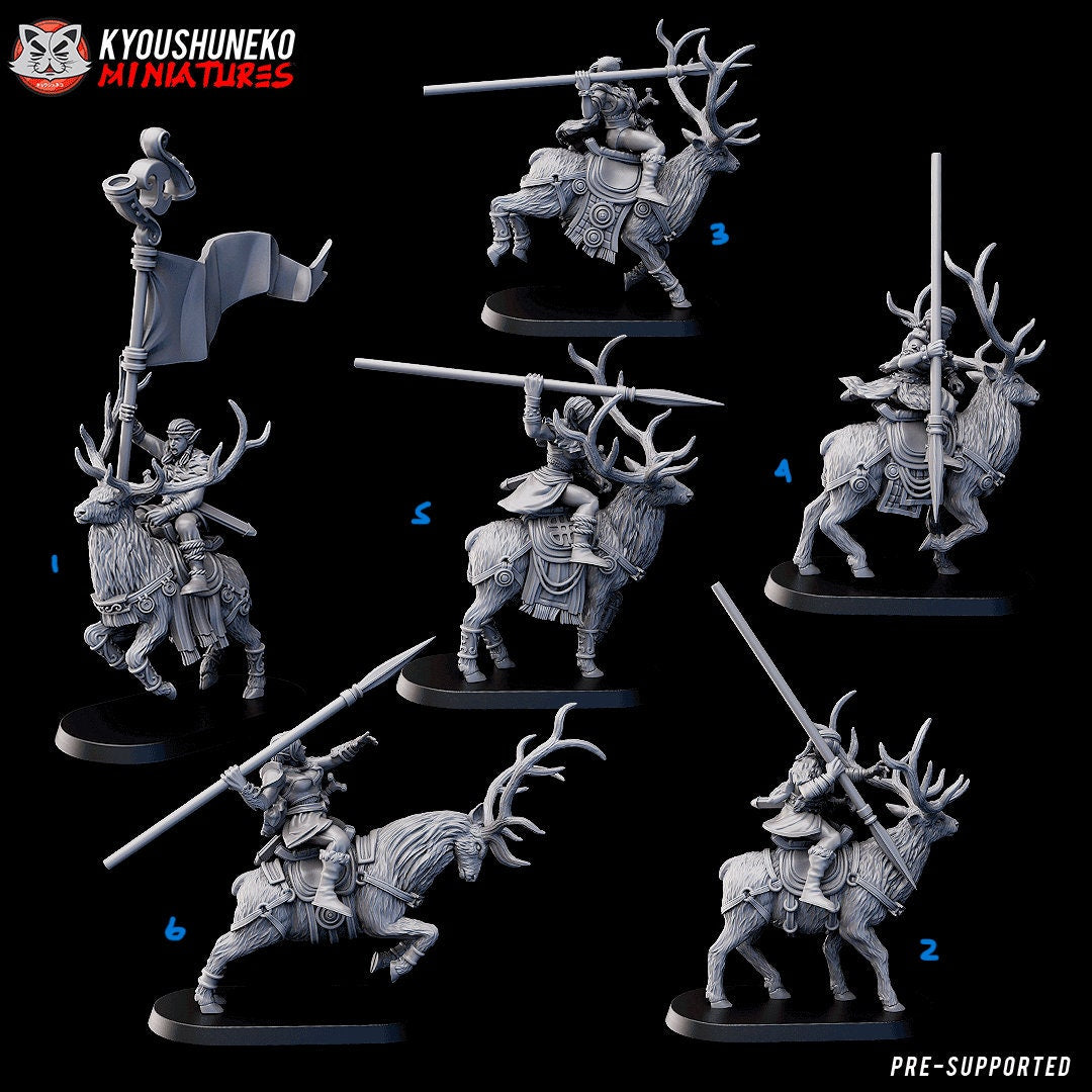 Wild Riders - Female + Male (Gaelic Wood Elves) | Resin 3D Printed Miniatures | Kyoushuneko | Table Top Gaming | RPG | D&D | Pathfinder
