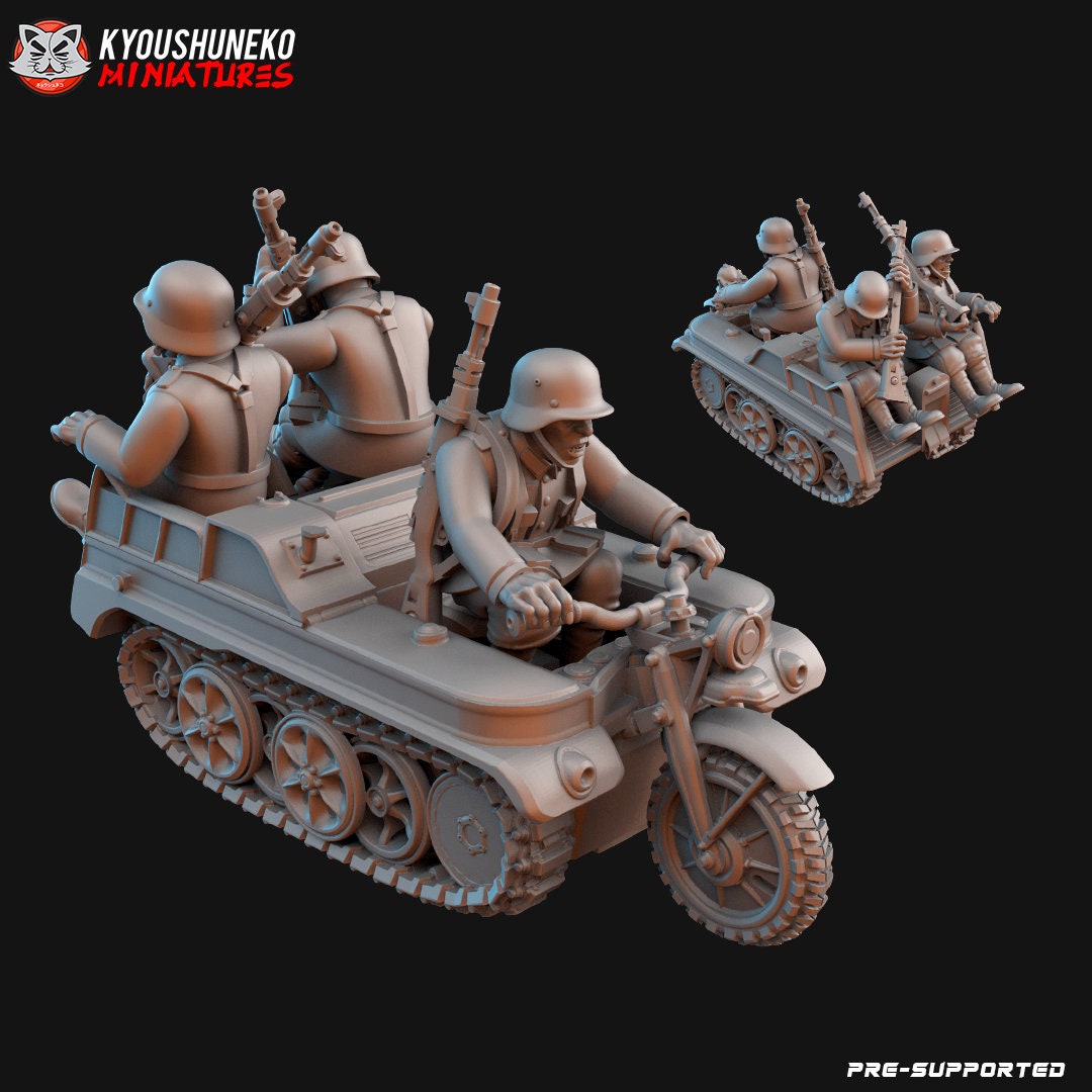 WW2 German Kettenkrad Riders | Resin 3D Printed Miniature | Kyoushuneko