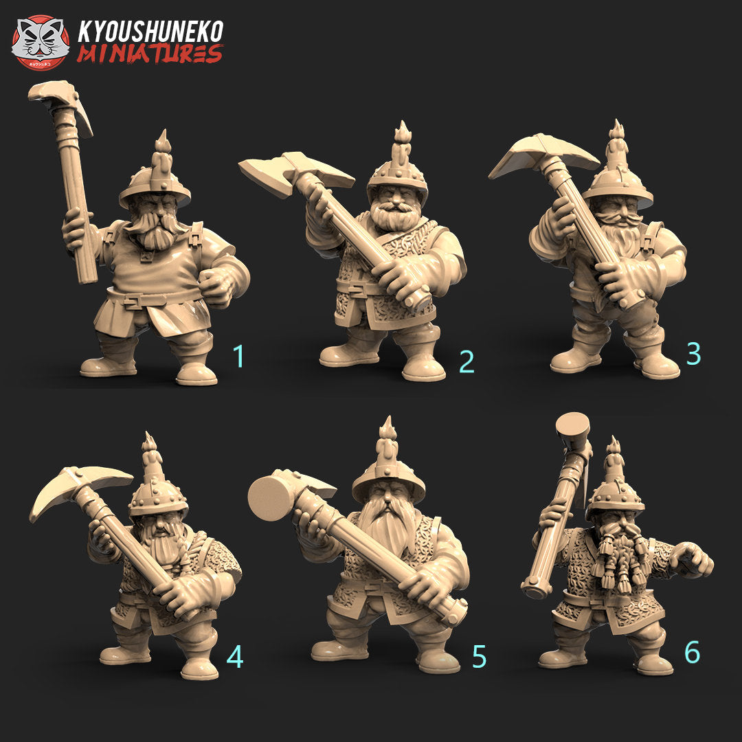 Dwarf Miner Units | Resin 3D Printed Miniatures | Kyoushuneko | Table Top Gaming | RPG | D&D | Pathfinder