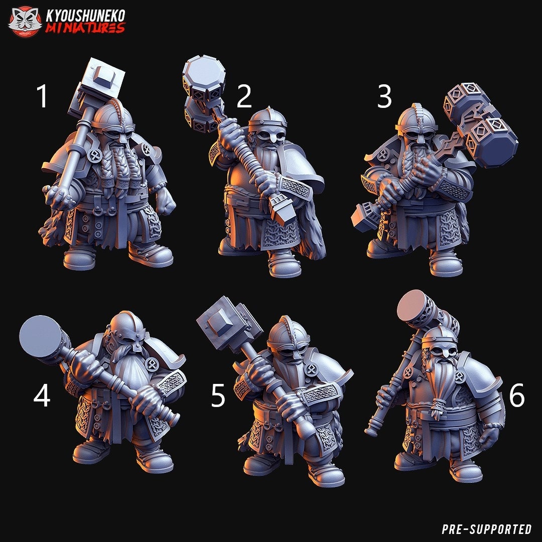 Dwarf Hammerers | Resin 3D Printed Miniatures | Kyoushuneko | Table Top Gaming | RPG | D&D | Pathfinder