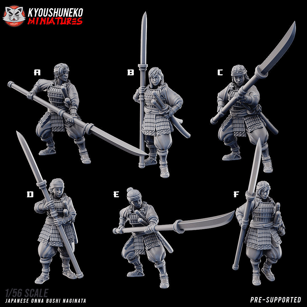 Japanese Spearwomen |  Onna Bushi Naginata | Resin 3D Printed Miniatures | Kyoushuneko | Table Top Gaming | RPG | D&D | Pathfinder