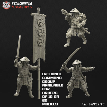 Japanese Ashigaru Musketmen | Resin 3D Printed Miniatures | Kyoushuneko | Table Top Gaming | RPG | D&D | Pathfinder