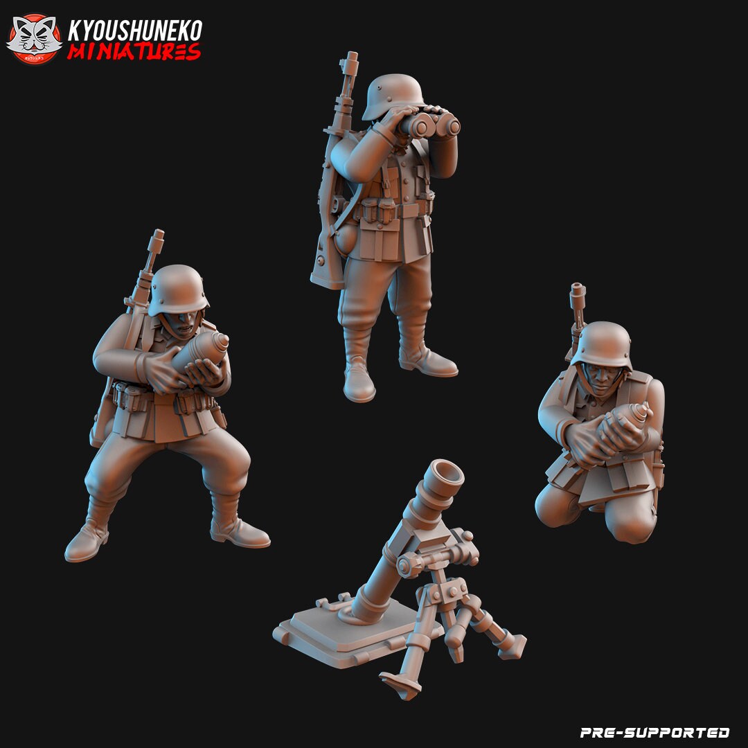 WW2 German Mortar Unit | Resin 3D Printed Miniature | Kyoushuneko