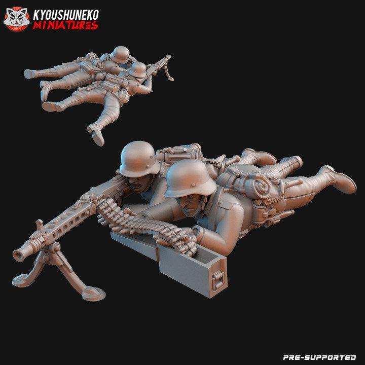 WW2 German Machine Gun Team | Resin 3D Printed Miniature | Kyoushuneko