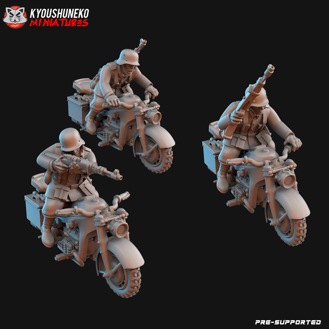 WW2 German Motorcycle Troops | Resin 3D Printed Miniature | Kyoushuneko